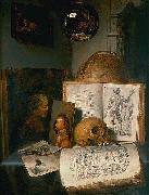 simon luttichuys Vanitas still life with skull, books, prints and paintings Spain oil painting artist